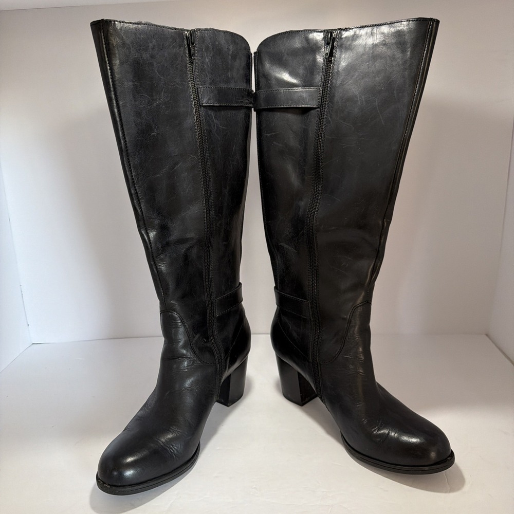 BORN size 8 1/2 or 40  black leather tall knee high calf buckle boots  8.5 - Picture 2 of 11